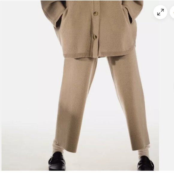 NEW Zara Straight Wide Leg Lounger Knit Culottes Pants in Taupe, Size S - Picture 4 of 13